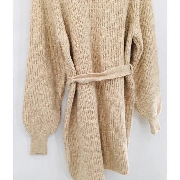 Topshop Cardigan Sweater Beige Belted Long Sleeve Cable Knit Long NEW - Picture 10 of 10